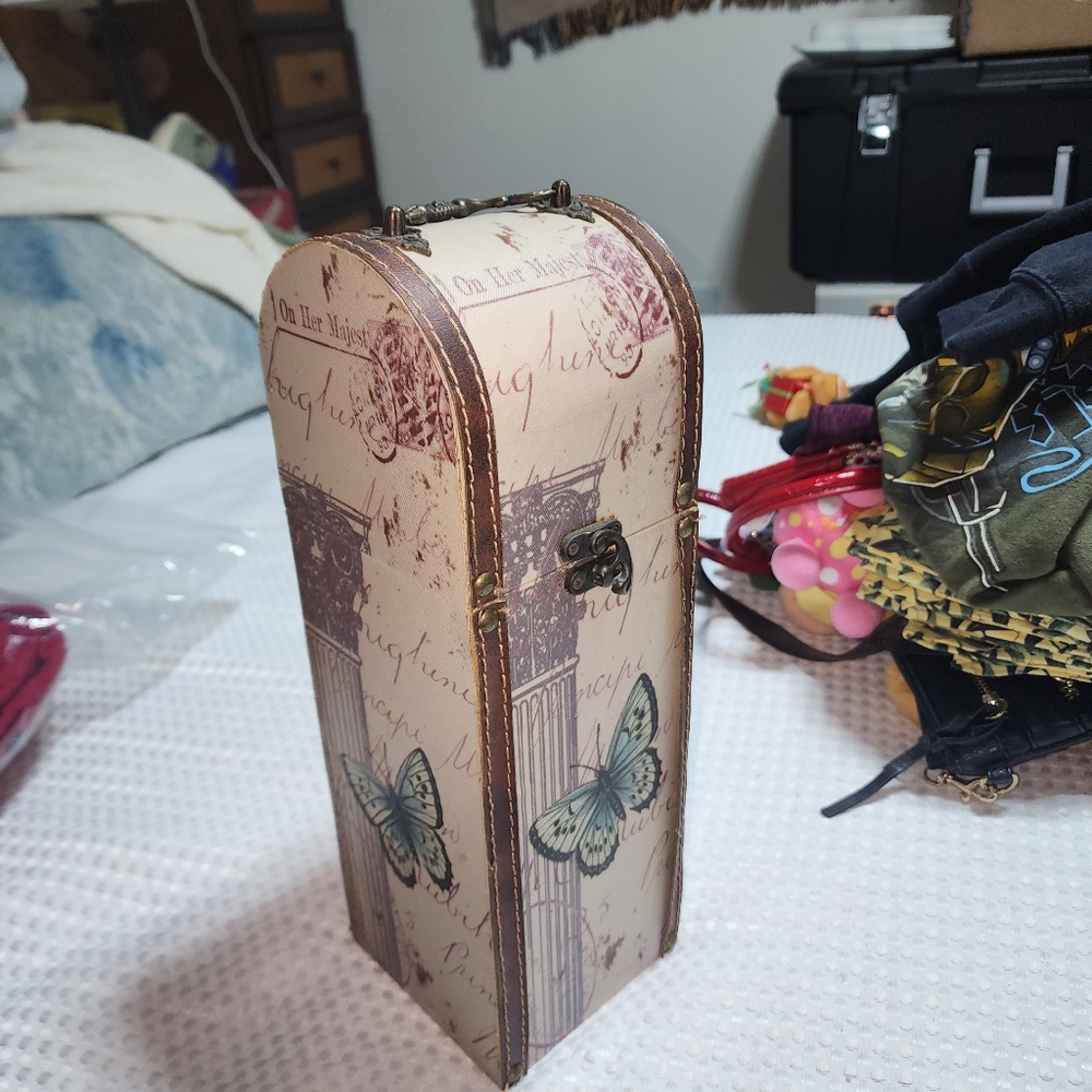 VINTAGE EUC FLORAL CARGO STYLE DELUXE WINE BOTTLE CADDY HOLDER